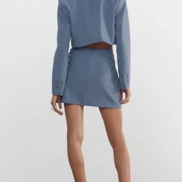 Zara Blue Ruched Mini Skirt - Picture 2 of 13